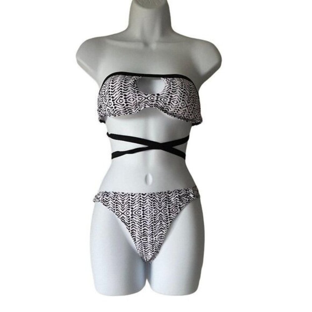 Convertible Ribbed Bandeau Bikini Swimsuit Two‎ Piece Removable Strap Bikini